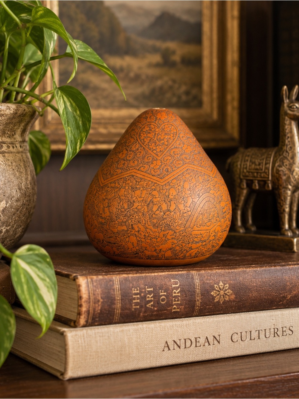 Vintage Signed Peruvian Carved Gourd Folk Art – Julio Seguil Rios